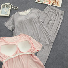 日系时尚宽松bra带胸垫睡衣甜美可爱韩版家居服套装莫代尔女夏季