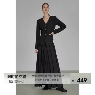 UNSPOKEN黑色西装外套女春季气质设计感小众高级感垫肩新中式西服