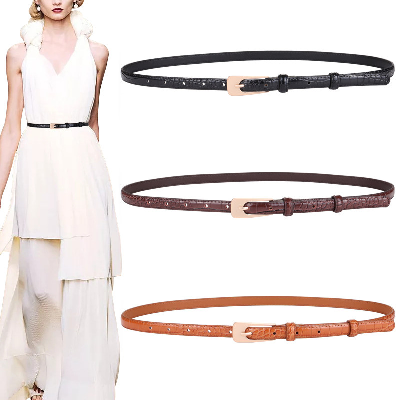 黑色细腰带女装饰连衣裙子收腰配西装时尚百搭牛仔裤真皮小皮带女