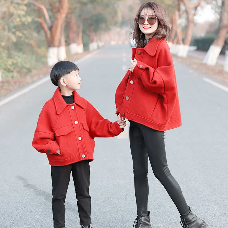 热销亲子装冬装外套母子款呢大衣