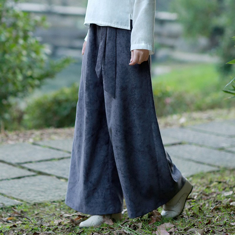 热销元素风女装_迟-清水溪原创复古中国风女装汉服汉元素灯芯绒裤子阔