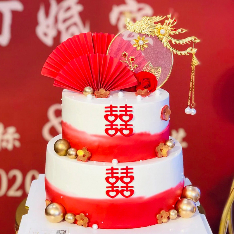 网红加高创意结婚蛋糕模型喜字订婚中式古风摄影来图定制样品展示