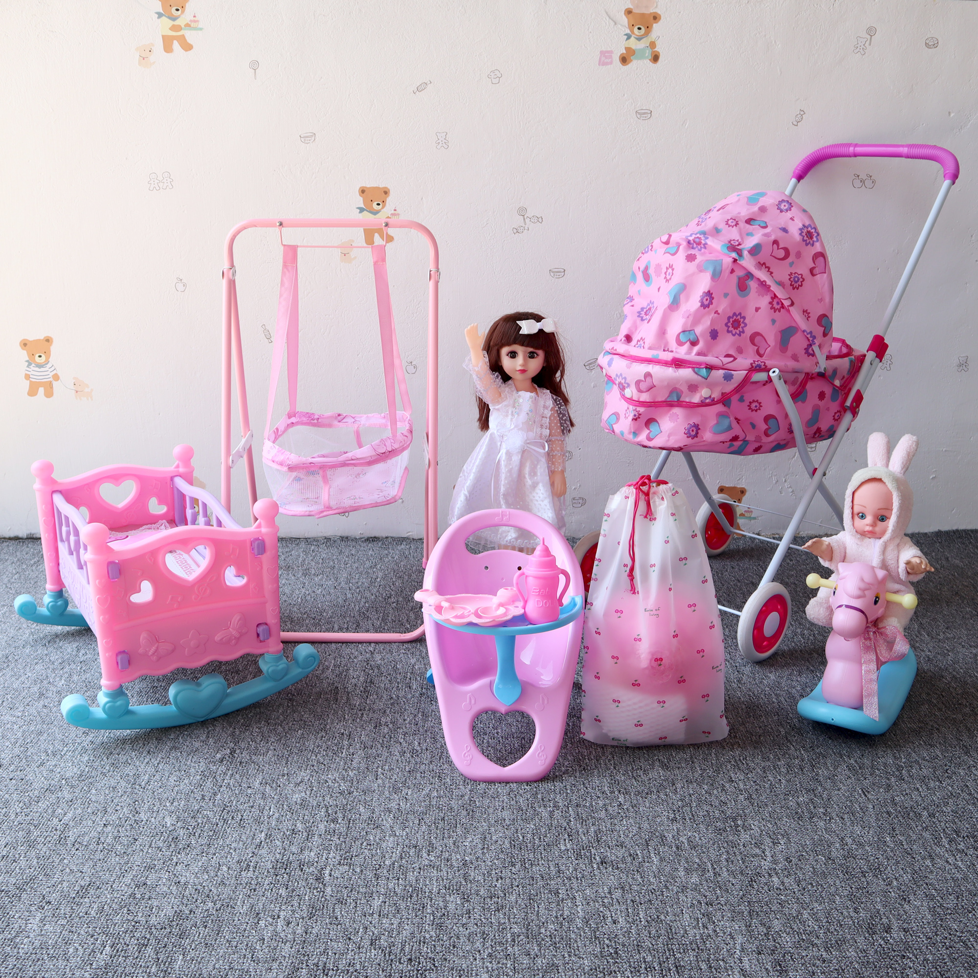 加大号儿童舞蹈道具玩具宝宝小推车带会说话娃娃女孩过家家摇篮床