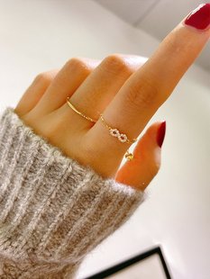 韩国流行韩国14K黄金戒指女 ins潮小众设计锆石伸缩戒指可调节
