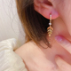 韩国流行10K黄金耳环女 超闪长款流苏叶子镶钻彩金耳扣个性设计款