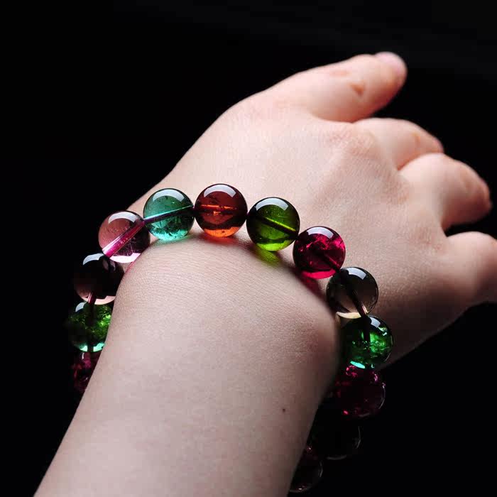 【奢华款】大颗 老坑玻璃体碧玺手链 色泽浓艳 晶体透彻 52克