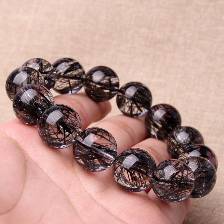 镇店收藏 特大颗粒 黑发晶手链 颜色亮 晶体透 发丝黑 106克