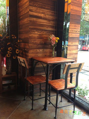 美式乡村家具铁艺实木做旧复古酒吧餐桌椅仿古餐桌餐椅咖啡餐桌椅