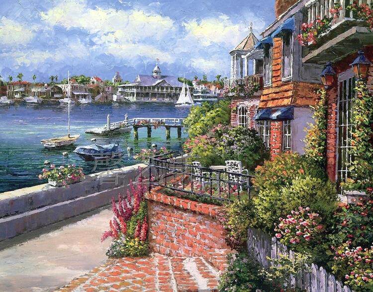 地中海油画 酒吧挂画咖啡厅油画酒店装饰画客厅卧室宾馆壁画484