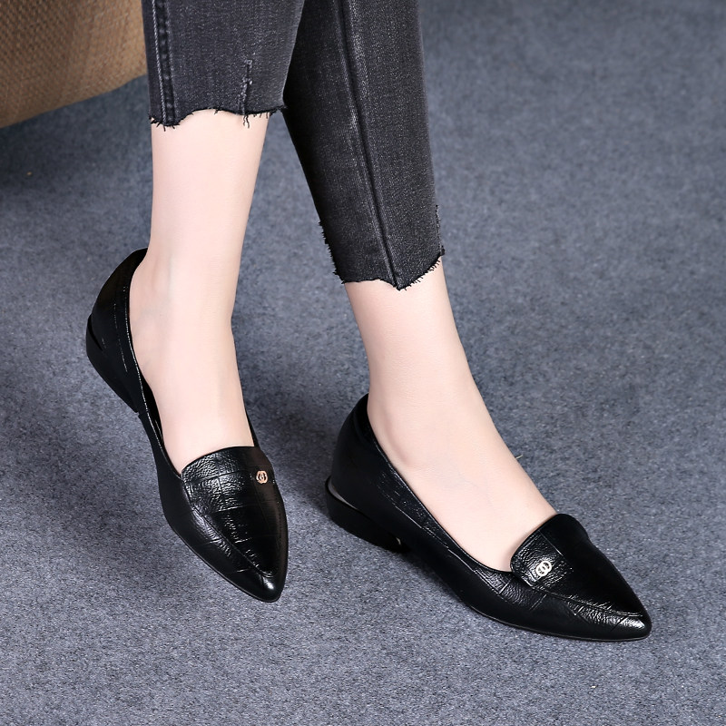 2021新款春季平底单鞋女浅口真皮女鞋百搭低跟瓢鞋春秋小皮鞋春款