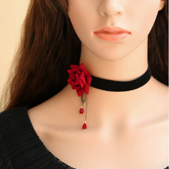 包邮欧美女款玫瑰装饰水晶首饰优雅韩国锁骨唯美饰品颈链蕾丝项链