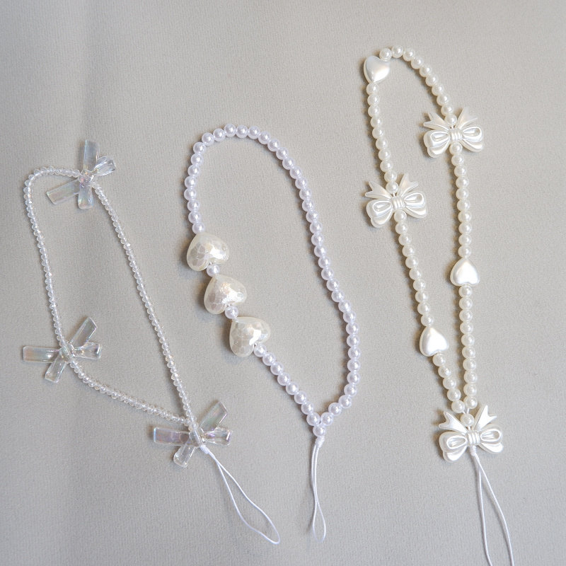 原创韩版个性创意珍珠蝴蝶结串珠手机挂绳手腕绳挂件手机挂饰链子