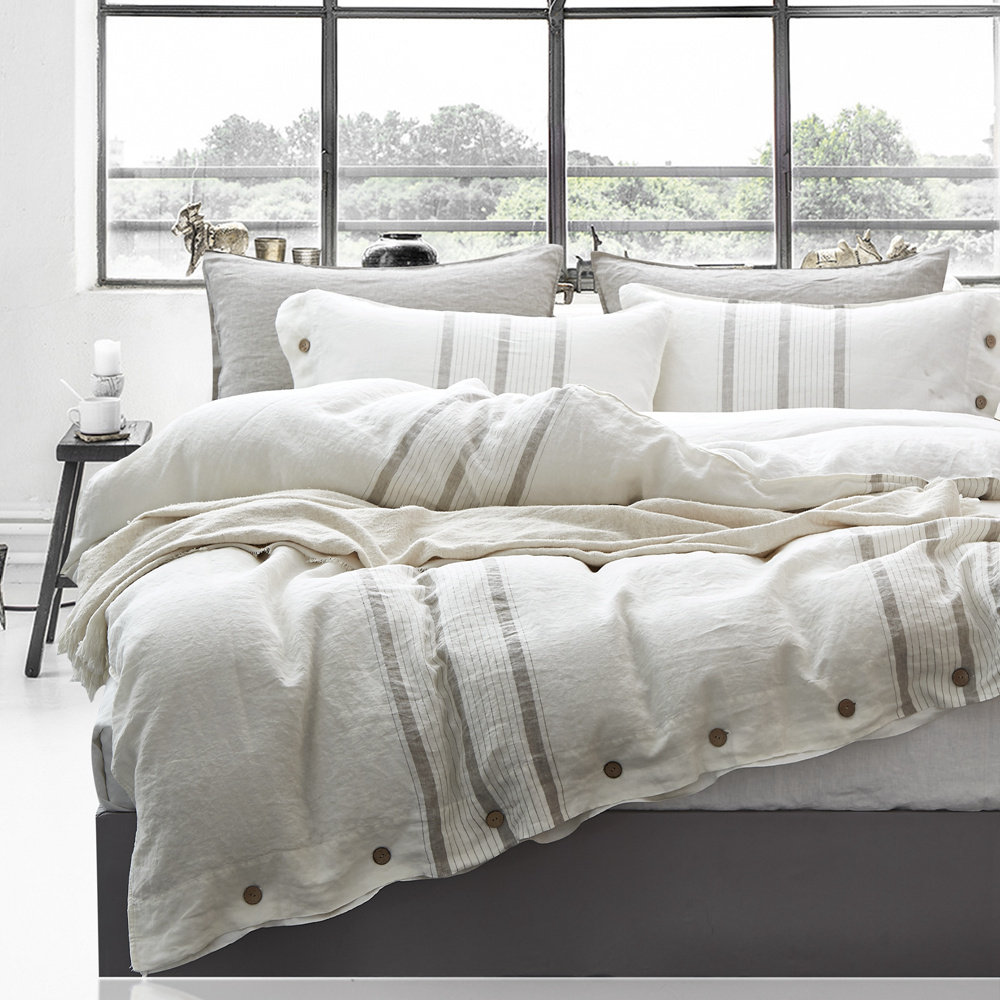 纯色简约北欧风床品白色麻色法国进口雨露亚麻100纯亚麻四件套