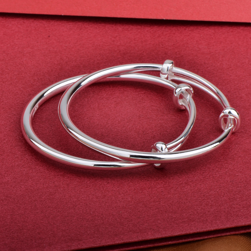 9999纯银手镯婴儿宝宝足银镯子儿童男女小孩满月实心银饰周岁礼物