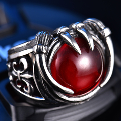 潮男时尚个性复古红宝石钛钢戒指男士霸气食指锆石指环潮人首饰品