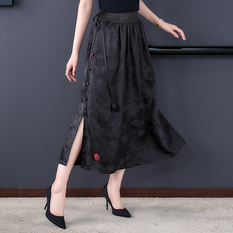 纱长裙子半身裙黑色