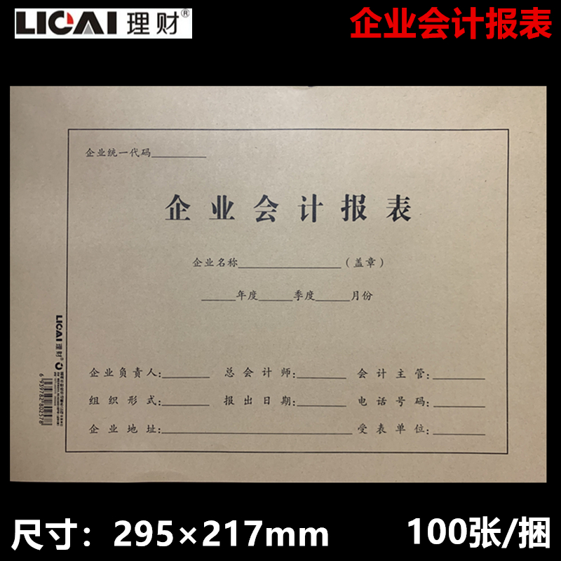 理财a4企业会计报表封面财务专用100张一捆报表