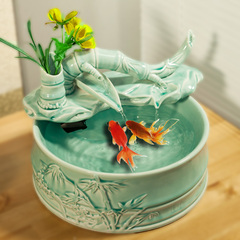 富贵竹子流水摆件鱼缸桌面中式陶瓷喷泉加湿器创意日式小水景禅意