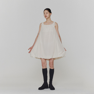 法式小众轻奢棉质蓬蓬裙云朵设计A字皱褶背心裙短款连衣裙