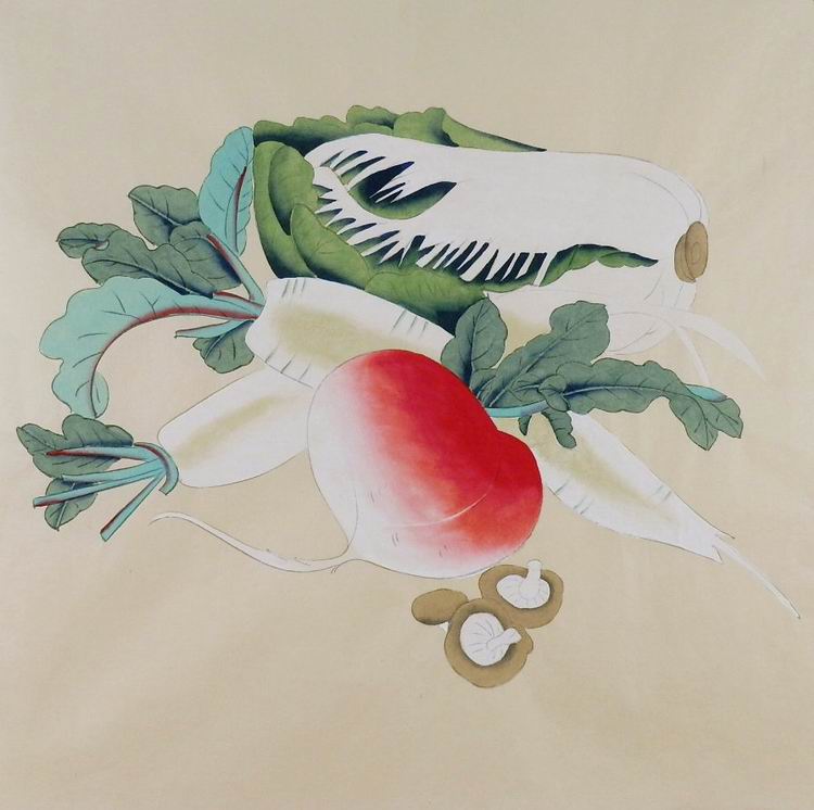 手绘四尺白菜果蔬工笔画国画无款斗方字画yi072341国画