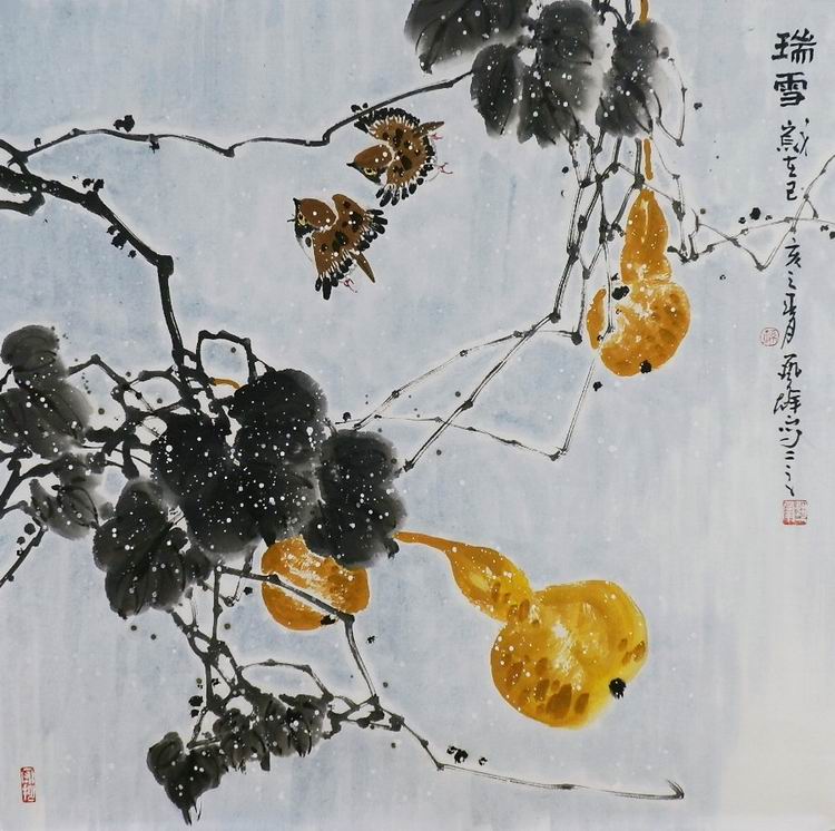 手绘字画客厅装饰书画热销i062456孙艺群四尺斗方国画花鸟画葫芦