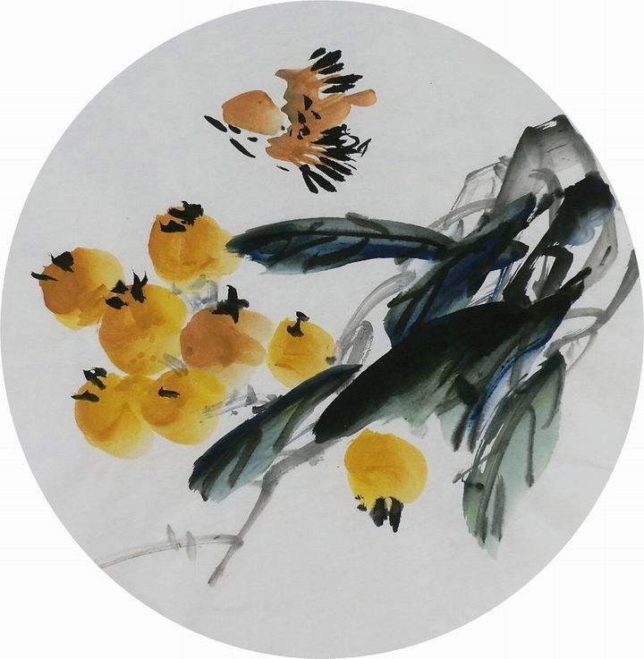 手绘字画装饰画新品i061059无款国画花鸟团扇圆形国画