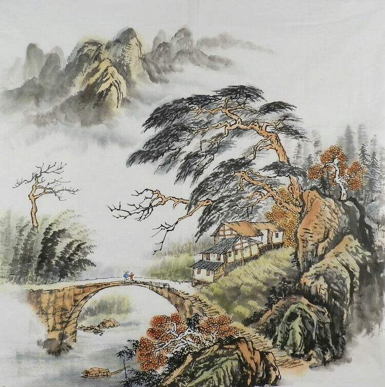 gg24手绘字画书画客厅装饰画新品四尺斗方无款写意国画仿古山水画