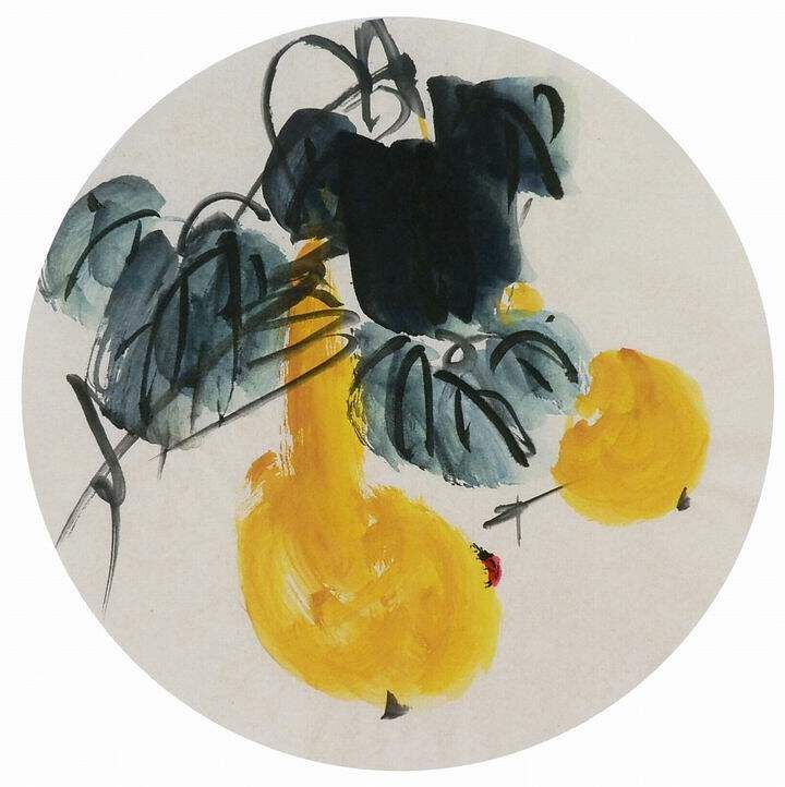 手绘字画装饰画新品i061063无款国画花鸟团扇圆形国画