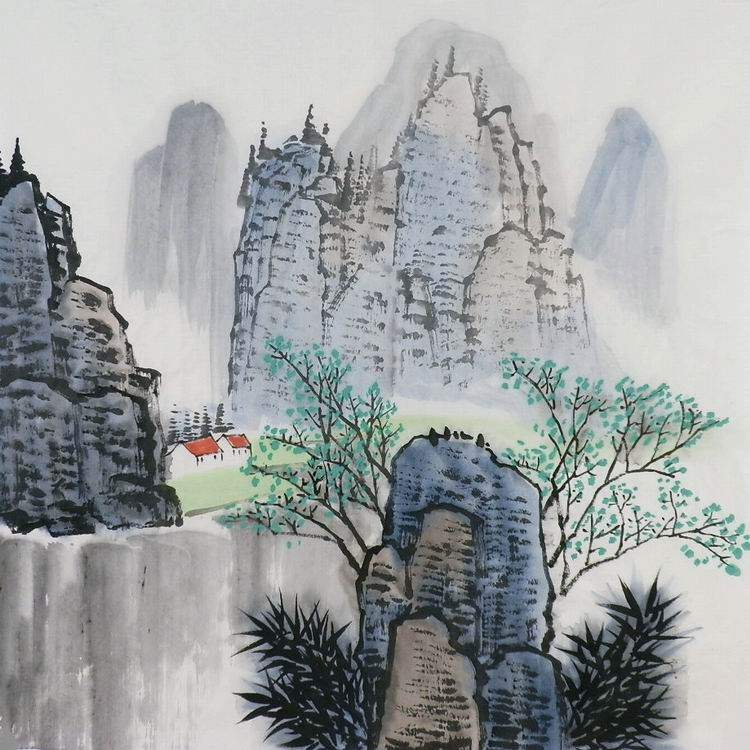 手绘字画书画客厅装饰画新品yi051034四尺斗方无款写意国画山水画