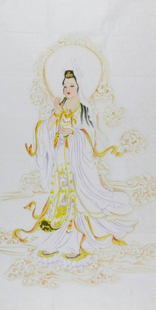 gg纯手绘字画装饰画四尺无款国画工笔画人物观音菩萨观音送子136