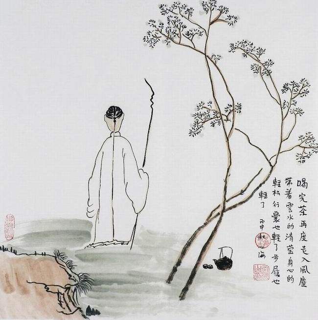 手绘客厅办公室字画热销yg091843心海居士三尺斗方国画禅意人物画