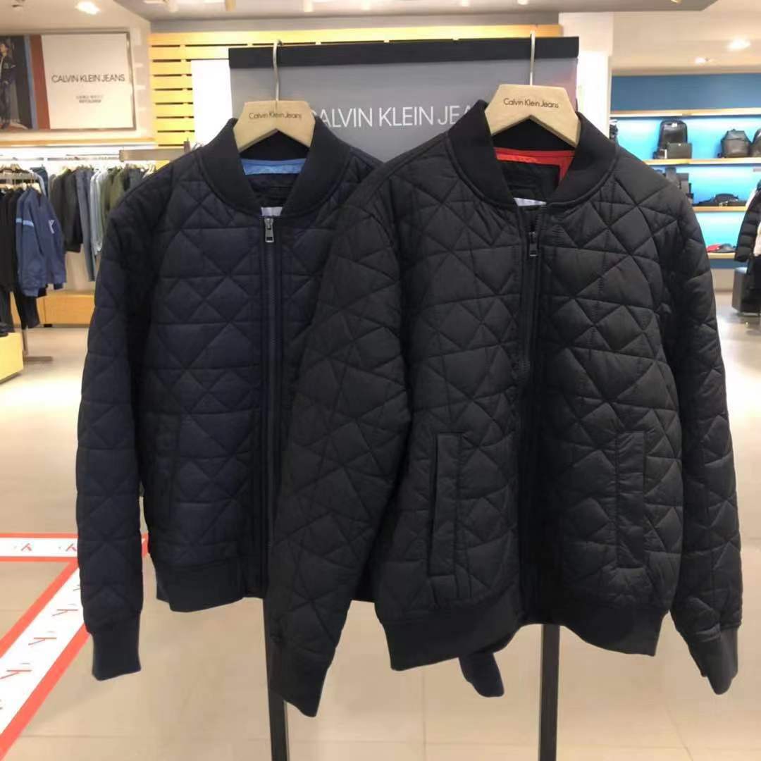 ck外套男代购_ck jeans国内代购19秋冬男士时尚logo拉链休闲夹棉外套
