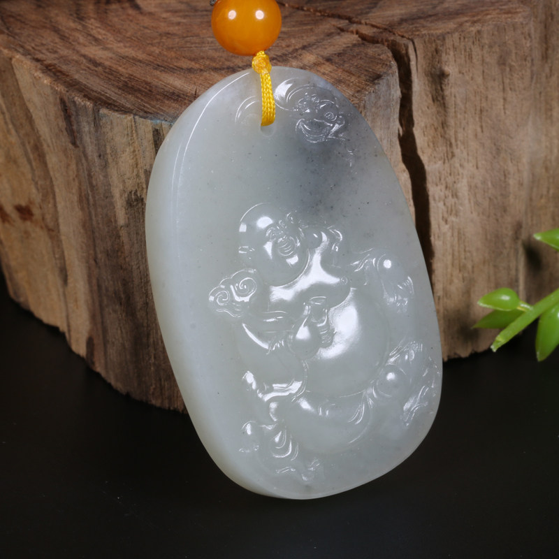 【佩戴系列】和田玉白玉挂件 佛玉牌 32克 笑口常开
