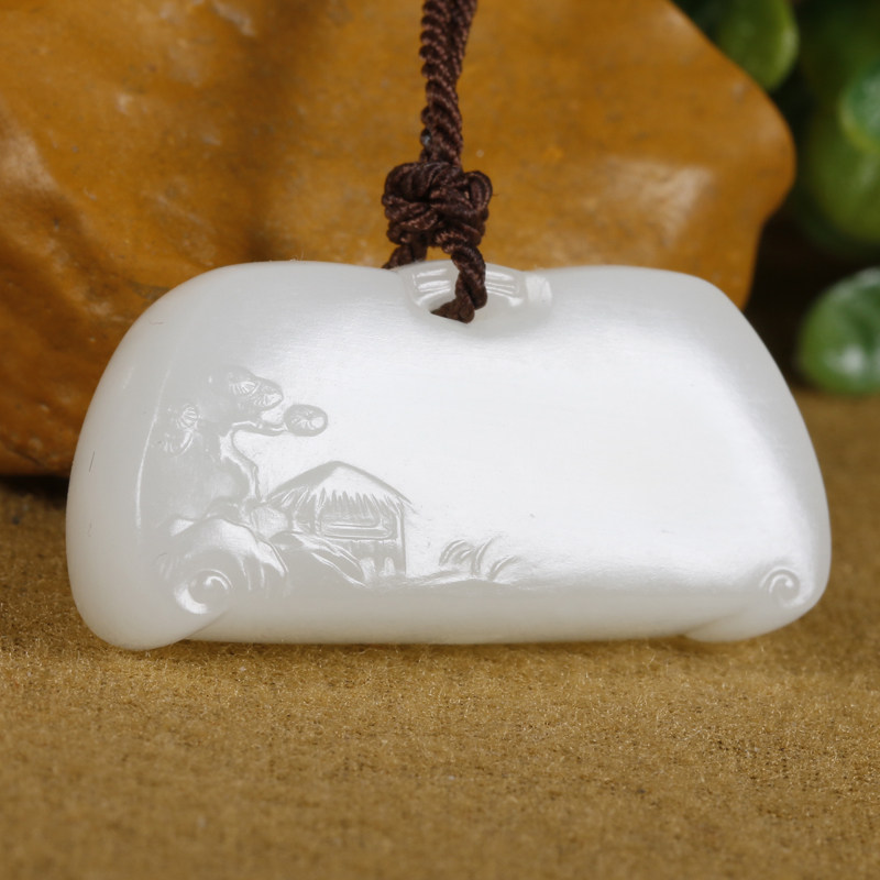 国家级玉雕大师陈冠军作品和田玉羊脂白玉 松溪闲钓图 13克