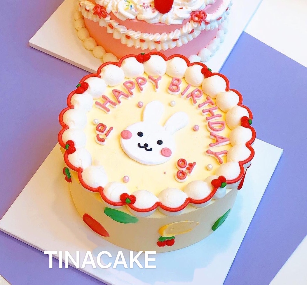 小红书韩国复古小清新手绘卡通小动物低糖动物奶油生日蛋糕上海