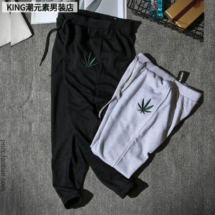欧美风滑板死飞WEED麻叶刺绣长裤潮男运动卫裤休闲慢跑小脚收口裤在类目 男装, 休闲裤中 - 来自Buy2taobao.com提供专业的淘宝代购服务