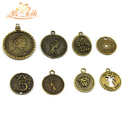 Yan LAN DIY jewelry materials accessories vintage pendant bronze double Queen Crown tag tag