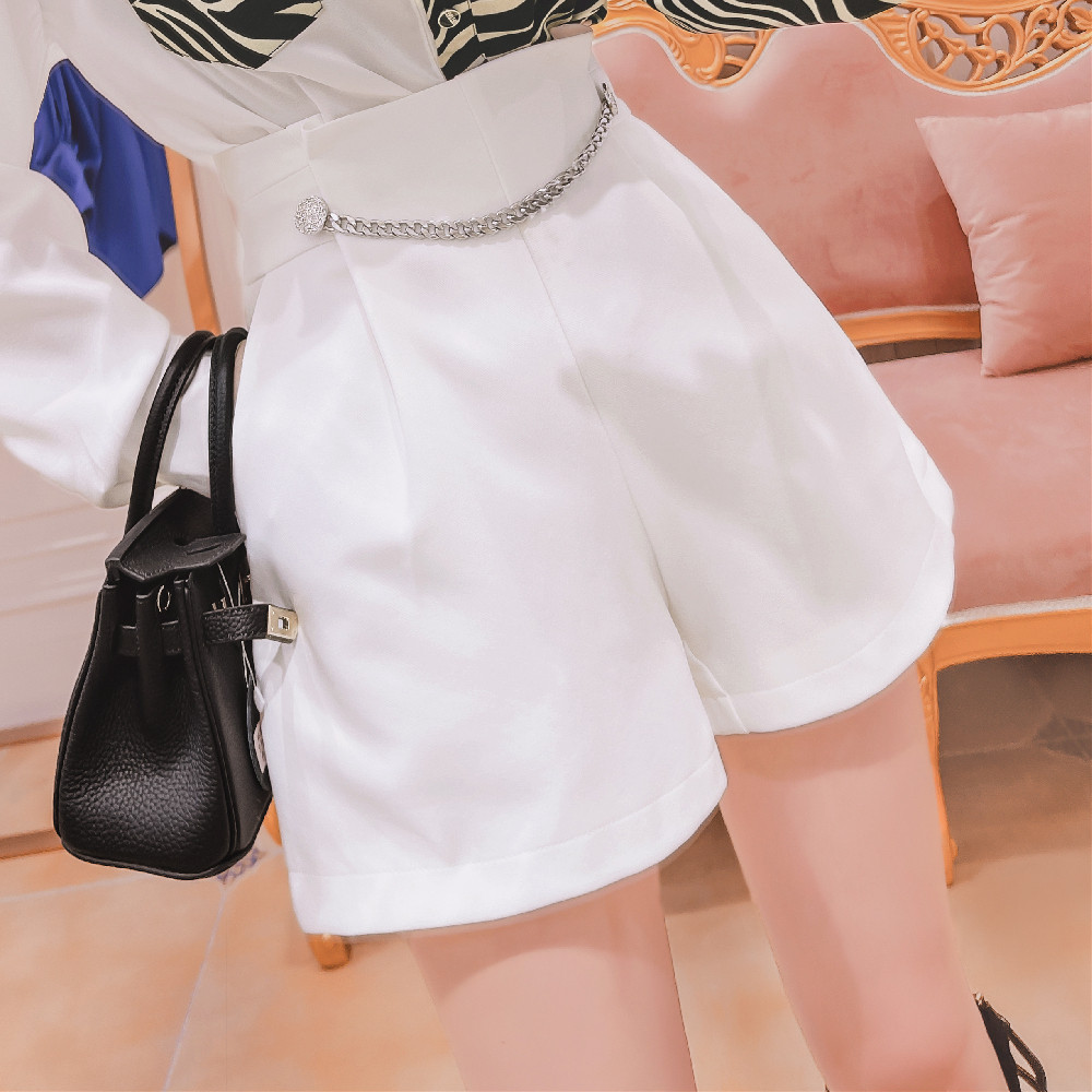 白色短裤女高腰春夏季2021新款百搭垂感宽松休闲裤a字裤显瘦裤子