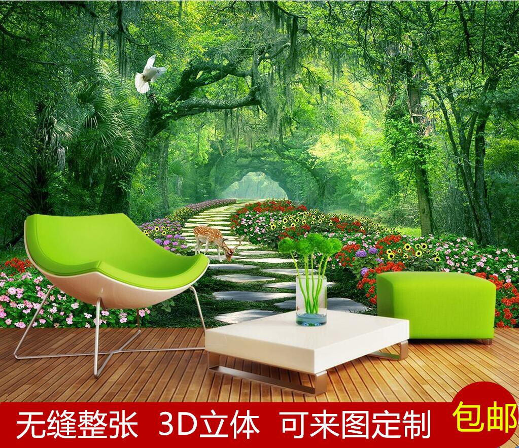 高清3d立体大型无缝整张壁画树林小路风景画客厅背景墙纸影视墙画