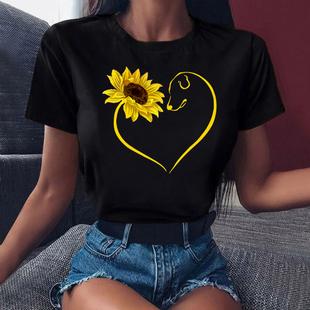 Flower T shirt 超火爱心向日葵女士夏季T恤青少年学生短袖体恤衫