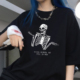 Black Skull T shirt 黑色女T夏个性骷髅印花短袖男女休闲大码T恤