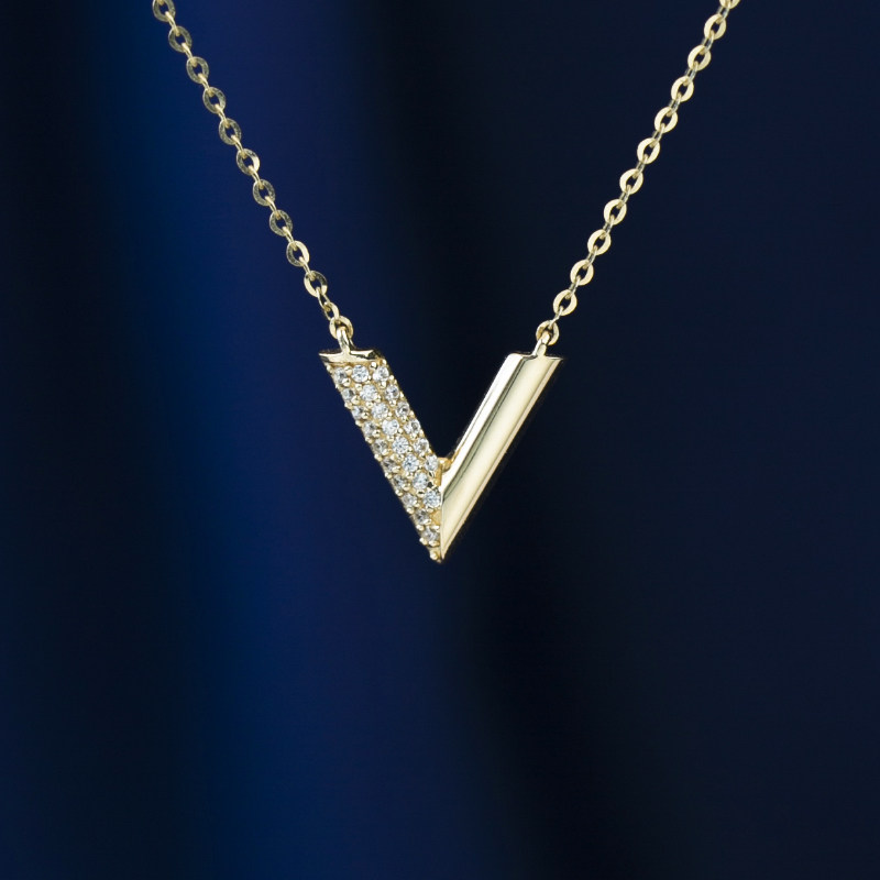 恒蕴叶子纯14k金三排钻大v字锁骨链日韩潮女红人同款ol学院风项链