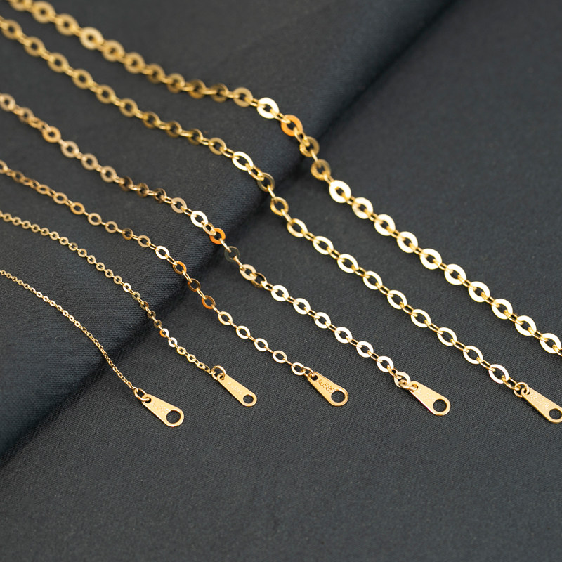 18k金项链 锁骨链_恒蕴韩国纯14k金水波纹椭圆百搭配链锁骨链o型项链