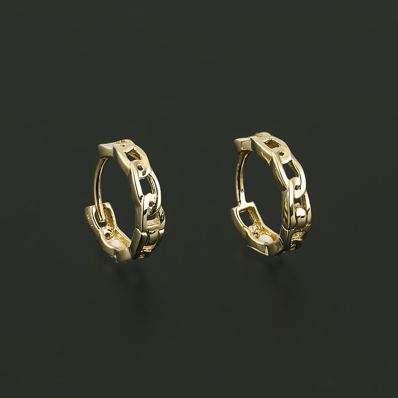 恒蕴叶子纯14k金镂空链条素金耳扣坦克链耳环ins潮女日韩简约耳饰