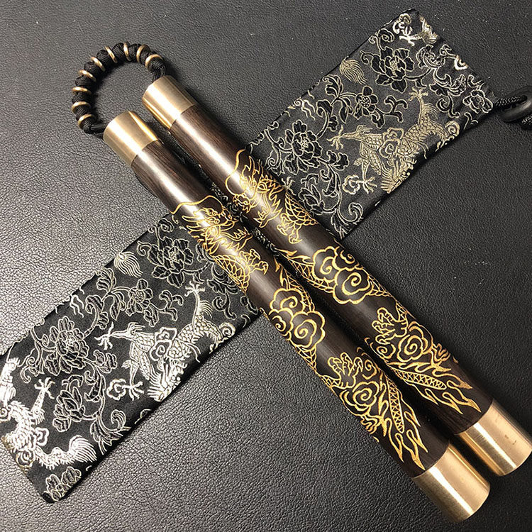 武海龙腾正品镶铜黑檀绳索雕刻双截棍盘龙双节棍沉水收藏送礼上品