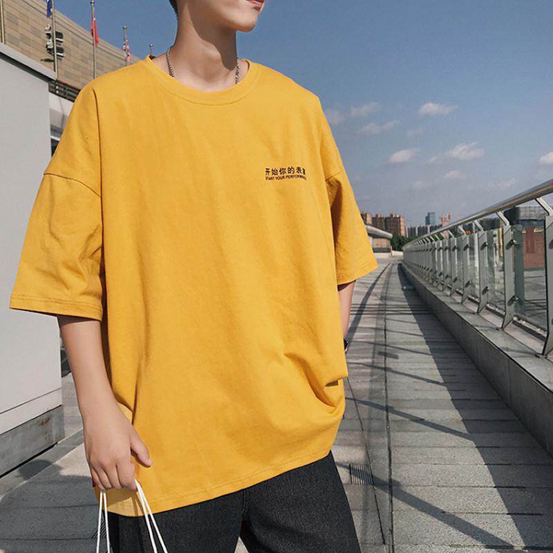 5五分袖男秋夏季新款男装半袖t恤宽松男韩版青少年中袖学生休闲装