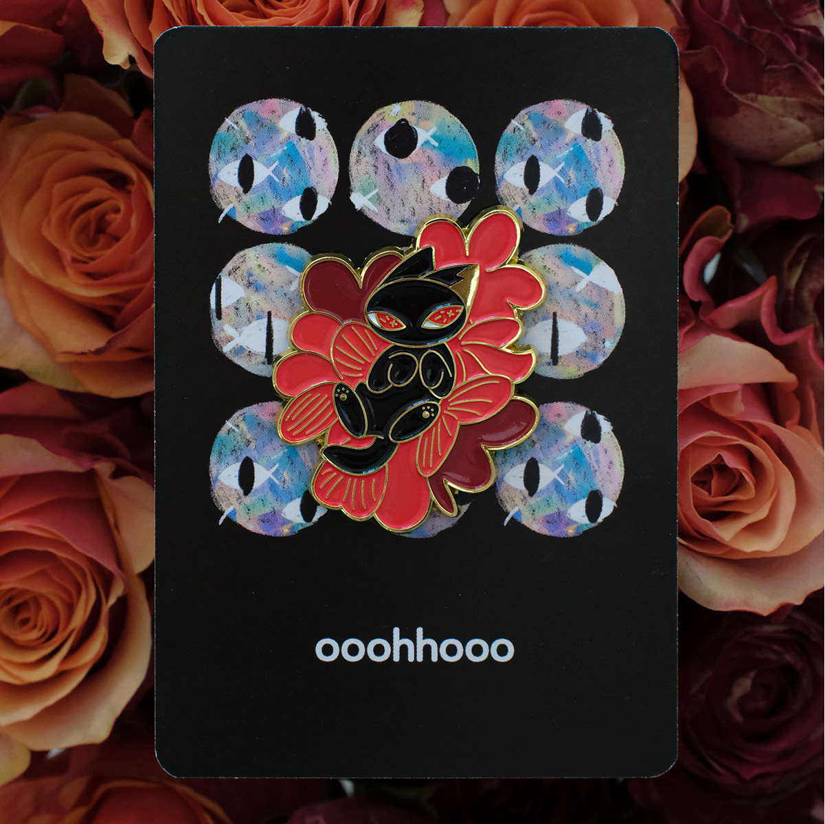 ooohhooo藕鯸手作｜黑猫与蔷薇胸针懒猫系列原创设计徽章手绘气质