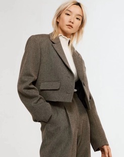法国专柜购入C LAUDIE PIERLOT女装法式羊毛呢垫肩短款西装外套