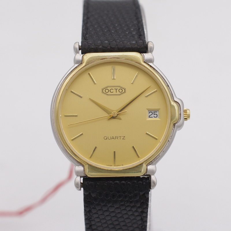 二手库存瑞士原装正品乐都octo镀金超薄石英男古董手表eta956.414