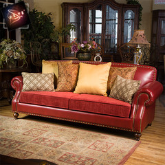 纯美印象 美式三人沙发 XK-11 新古典风格皮布混搭风格